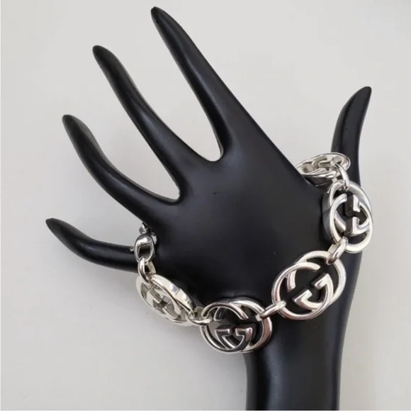 NIB GUCCI 925 Sterling Silver Interlocking GG Britt Bracelet - Picture 2 of 11